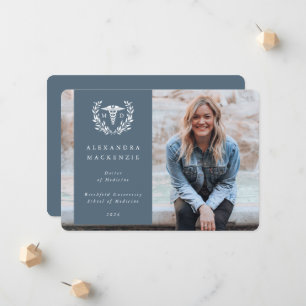 Blue + White Laurel Wreath Medical Degree Photo Announcement