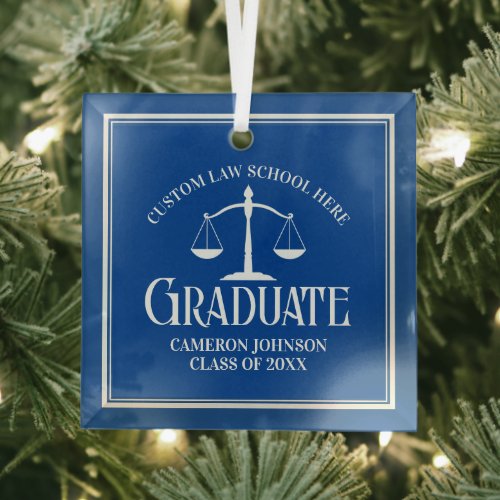 Blue White Law School Graduation Christmas Glass Ornament
