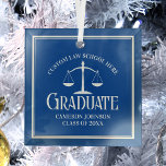 Blue White Law School Graduation Christmas Glass Ornament