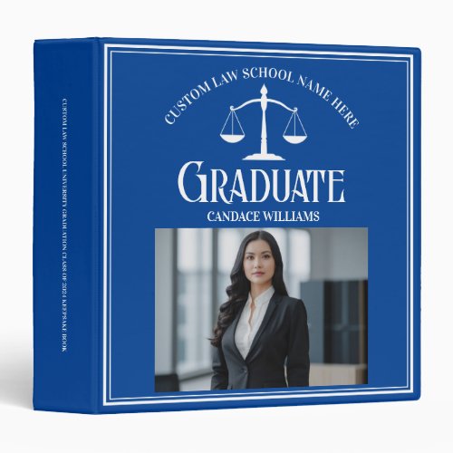 Blue White Law School Graduation Photo Album 3 Ring Binder