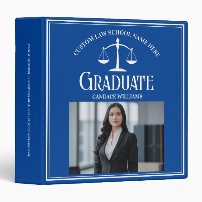 Blue White Law School Graduation Photo Album 3 Ring Binder (Front/Spine)