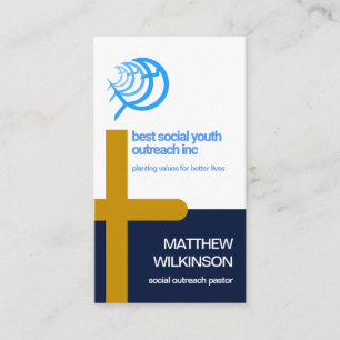 Blue White Layers Christian Cross Ichthus Ministry Business Card