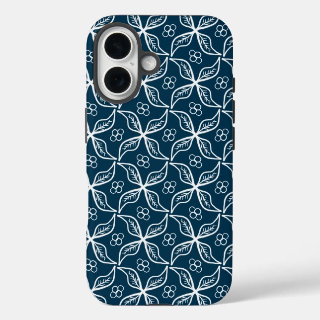 Blue White Leaves Berries Mistletoe Repeat Case-Mate iPhone Case (Back)