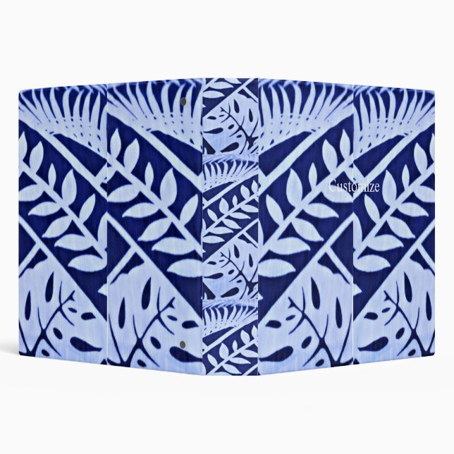 Blue White Leaves Pattern Thunder_Cove 3 Ring Binder (Background)