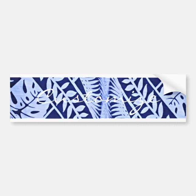 Blue White Leaves Pattern Thunder_Cove Bumper Sticker (Front)