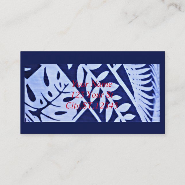 Blue White Leaves Pattern Thunder_Cove Business Card (Front)
