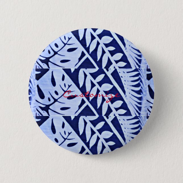 Blue White Leaves Pattern Thunder_Cove Button (Front)
