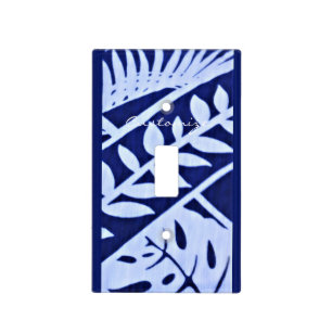 Blue White Leaves Pattern Thunder_Cove Light Switch Cover