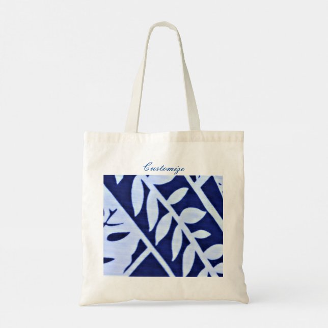 Blue White Leaves Pattern Thunder_Cove Tote Bag (Back)