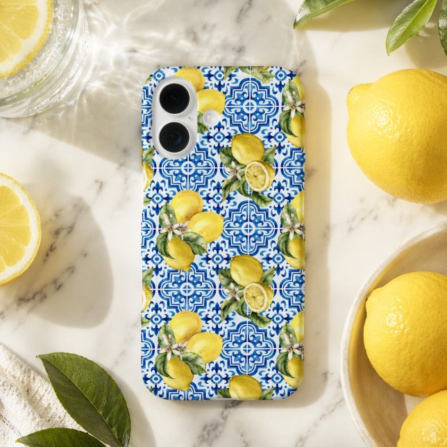 Blue White Lemon Tile Mediterranean Pattern Iphone Case (Creator Uploaded)