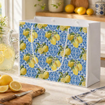 Blue White Lemon Tile Mediterranean Pattern