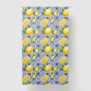 Blue White Lemon Tile Pattern Mediterranean Citrus Blackout Curtains