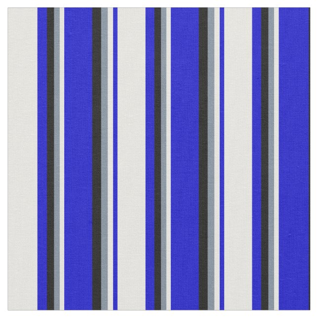 Blue, White, Light Slate Gray, and Black Lines Fabric (Close Up)