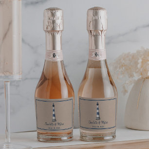 Blue White Lighthouse Border Kraft Wedding Sparkling Wine Label