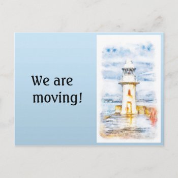 Blue White Lighthouse Change Of Address Announcement Postcard by LittleThingsDesigns at Zazzle