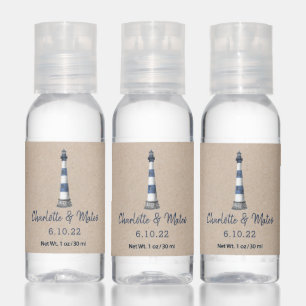 Blue White Lighthouse Kraft Wedding Hand Sanitizer