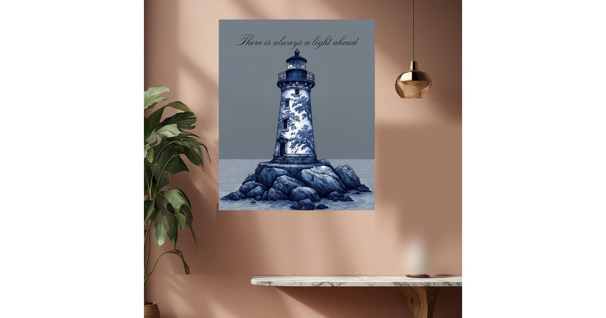 Blue White Lighthouse Maritime Coastal Decor Art | Zazzle