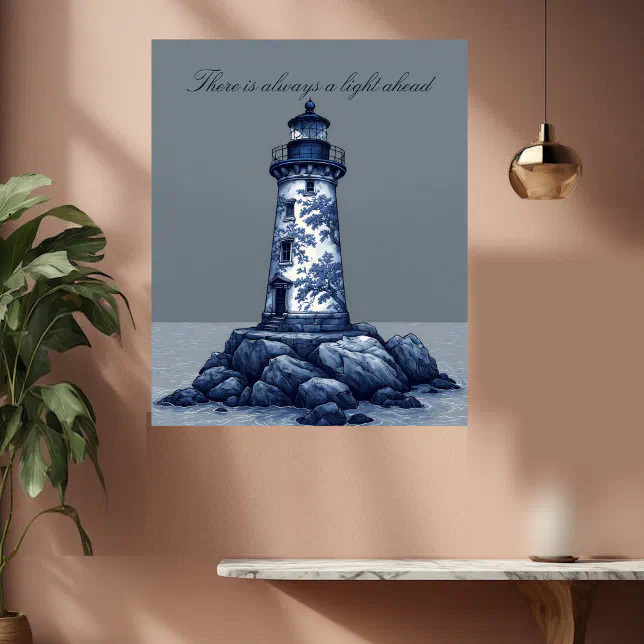 Blue White Lighthouse Maritime Coastal Decor Art | Zazzle