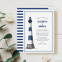 Blue White Lighthouse Wedding Invitation
