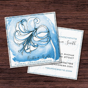 Blue & White Lily Floral Arrangements Florist Square Business Card
