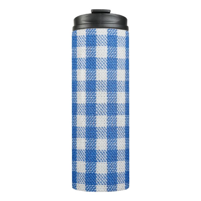 Blue-white lined dining clothes. thermal tumbler (Front)