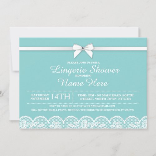 Blue White Lingerie Bridal Shower Lace Invitation