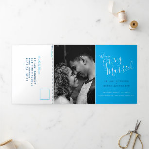 Blue white little heart wedding all-in-one Tri-Fol Tri-Fold Invitation