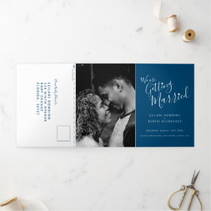 Blue white little heart wedding all-in-one Tri-Fold invitation