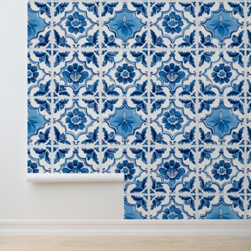 Blue White Littleflorey Delft Tile Wallpaper