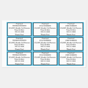 Blue White Lost Found Identification Kids' Labels