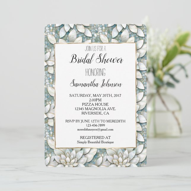 Blue White Lotus Flowers Bridal Shower Invitation (Standing Front)