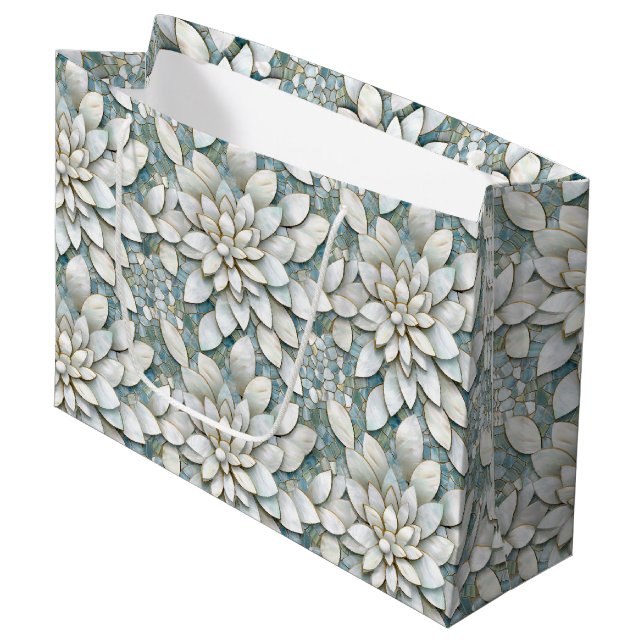 Blue White Lotus Flowers   Large Gift Bag (Front Angled)