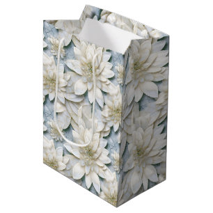 Blue White Lotus Flowers Medium Gift Bag