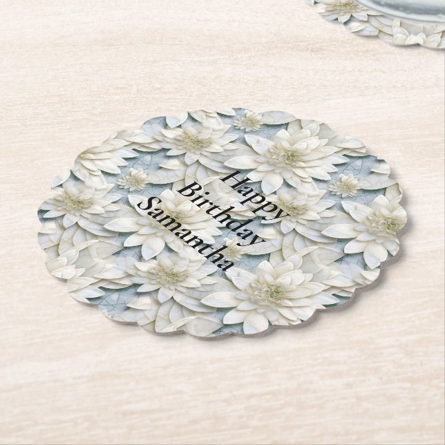Blue White Lotus Flowers   Paper Coaster (Angled)