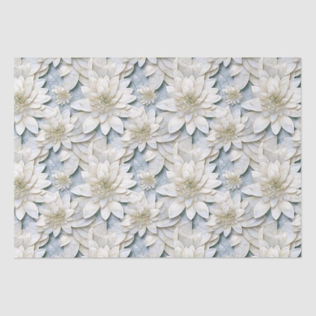 Blue White Lotus Flowers   Tissue Paper (Front)