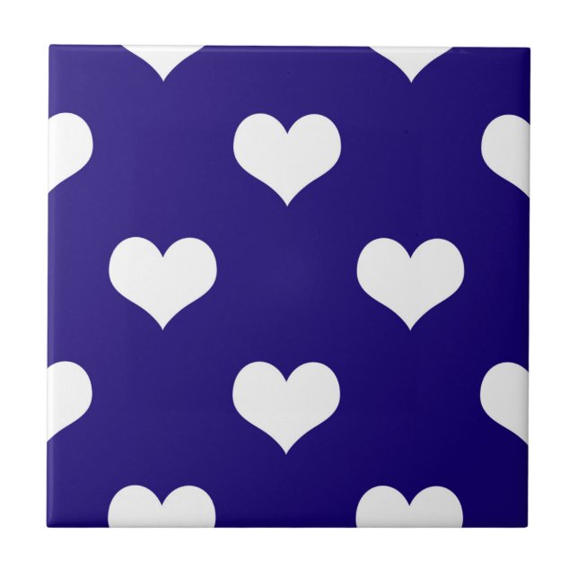 Blue White Love Heart Pattern Design  Ceramic Tile (Front)