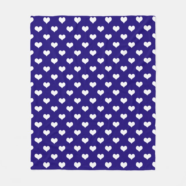 Blue White Love Heart Pattern Design  Fleece Blanket (Front)