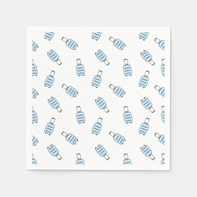 Blue White Luggage Suitcase Seamless Pattern Napkins (Front)