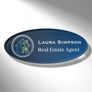 Blue White Magnetic Back Company Logo Name Tag