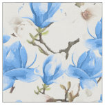 Blue &amp; White Magnolia Blossom Watercolor Pattern Fabric