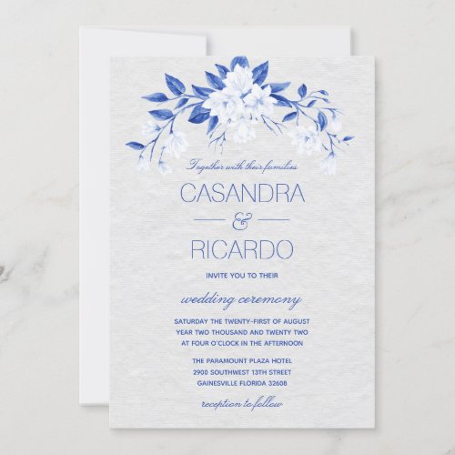 Blue  White Magnolia Classic Wedding Invitation