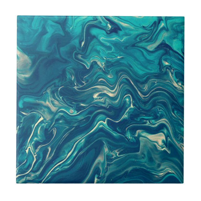 Blue & White Marble Acrylic Abstraction Ceramic Tile (Front)