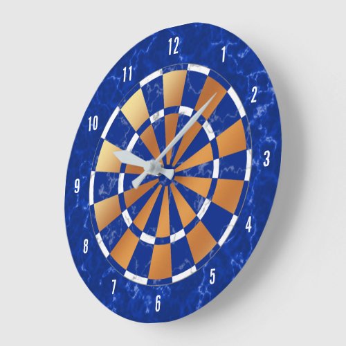 Blue White Marble Copper Foil Dartboard Style Large Clock