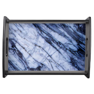Blue & White Marble Stone Swirl Modern Chic Serving Tray