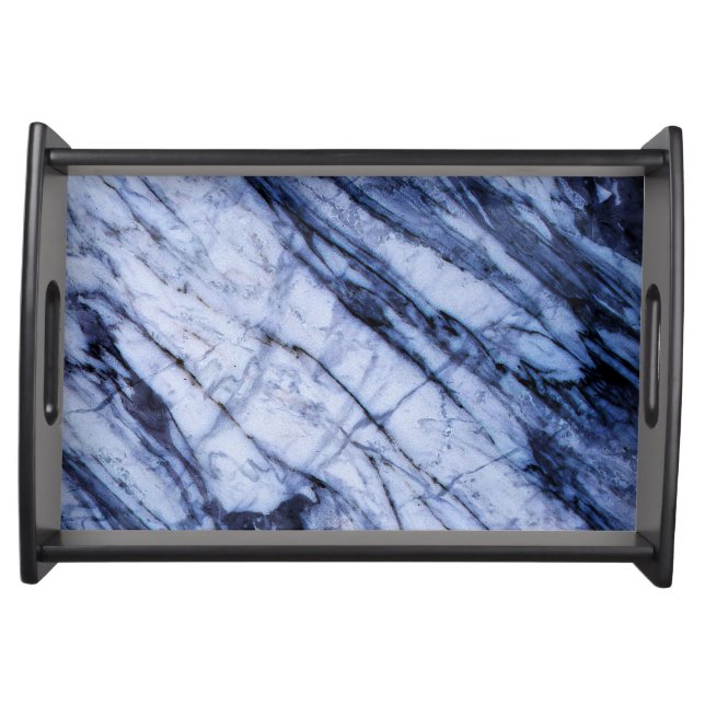 Blue & White Marble Stone Swirl Modern Chic Serving Tray (Front)