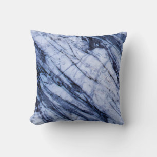 Blue & White Marble Stone Swirl Modern Chic Throw Pillow