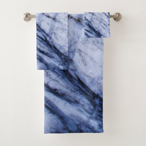 Blue  White Marble Swirl Modern Chic Bath Towel Set