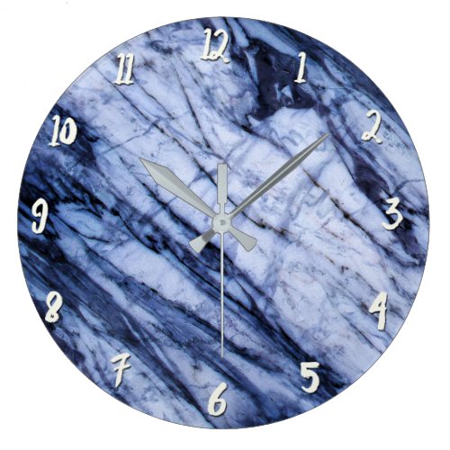 Blue &amp; White Marble Swirl Modern Chic Large Clock