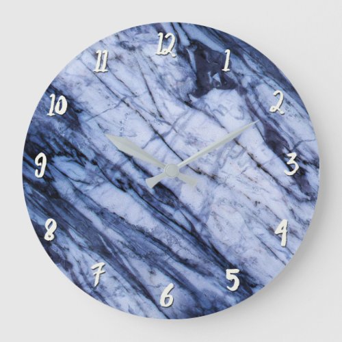 Blue  White Marble Swirl Modern Chic Large Clock