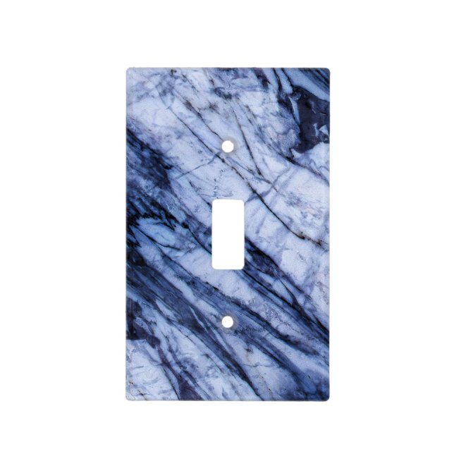Blue & White Marble Swirl Modern Chic Light Switch Cover (Front)